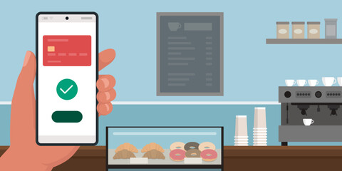 Customer paying with a smartphone