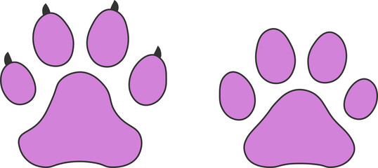 Dog and cat pawprint. Different animal paw print vector illustrations.