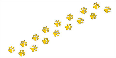 Paw print trail on white background. Vector cat or dog, pawprint walk line path pattern background. © Anton