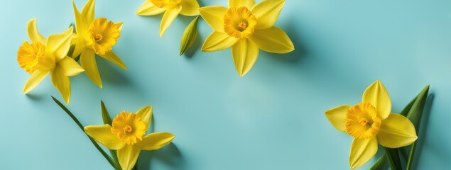 Fototapeta premium Bright Yellow Daffodils Against Blue