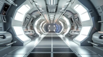 Space station or spaceship scifi style corridor or room