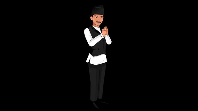 Boy Character Smiling Doing Namaste - man greeting Green Screen