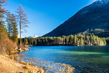 Lake Hintersee in Germany, Bavaria, Ramsau National Park in the Alps