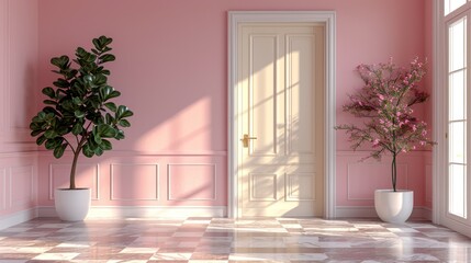 Pink empty room with window