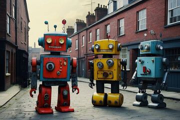 Fototapeta premium Retro Robots in the street