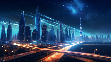 Fototapeta na wymiar Night panorama of the city