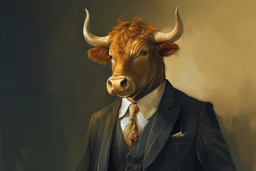 Schilderijen op glas a bull in a business suit © Anastasiia Trembach
