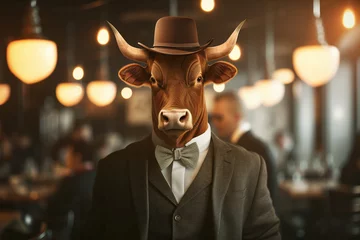 Küchenrückwand glas motiv a bull in a business suit © Anastasiia Trembach