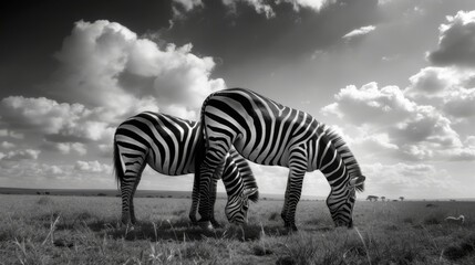 Fototapeta na wymiar Serene Zebras Grazing on Grassy Plain AI Generated.