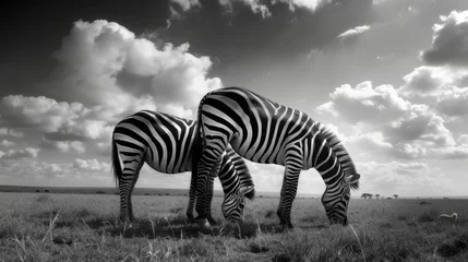 Rolgordijnen Serene Zebras Grazing on Grassy Plain AI Generated. © ArquitecAi