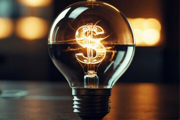 Money making Idea lightbulb with glowing dollar sign  - obrazy, fototapety, plakaty