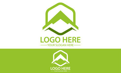 Green Color Simple Mountain Triangle with Hexagonal Logo Design