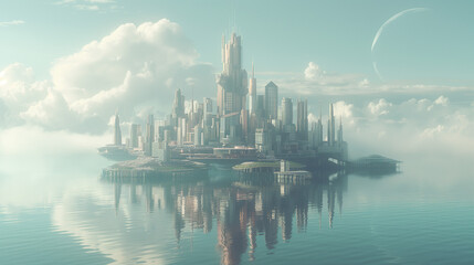 Fototapeta na wymiar 海上に浮かぶ未来都市　イメージ