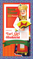 Obraz premium Cell shaded Illustration of Indonesian culture Giri Sholawat dance Gresik East Java