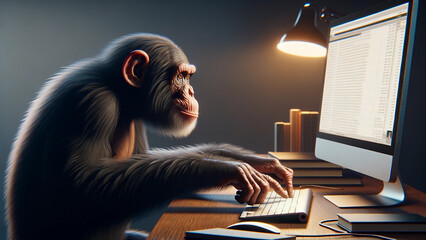 The Chimpanzee Gazing at a Computer - Type A: Generated by AI Using GPT-4 DALL-E