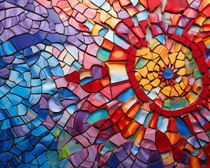 abstract background of stained glass mosaic with a red heart in the center