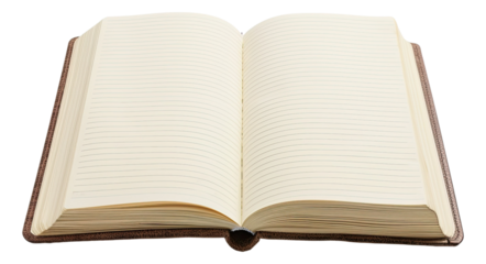 Straight Notebook Isolated on White Background , A clean, straight notebook open to a blank page, perfectly isolated on a pure white background, ideal for notes or sketches.