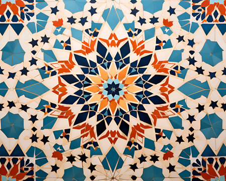 Colorful Moroccan mosaic tiles. detail of a ceramic mosaic. Morocco
