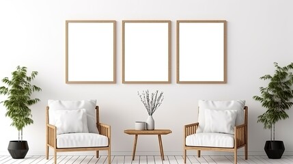 Living Room Design with Empty Frame Mockup