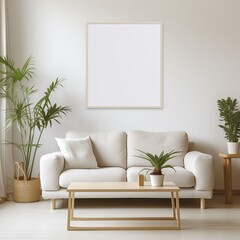 Mock-Up Blank Frame in a Bohemian Living Room Interior