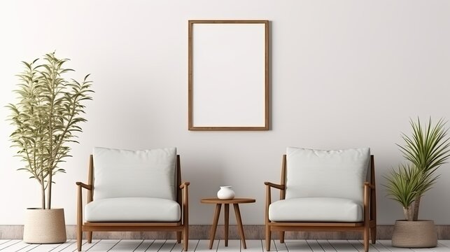 Living Room Design with Empty Frame Mockup