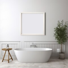 Fototapeta na wymiar Blank Frame in a Modern Bathroom Interior