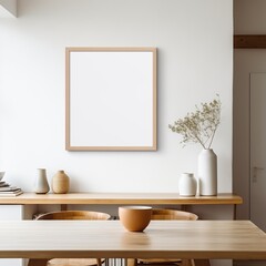 Fototapeta na wymiar Blank Frame Mockup in a Scandinavian-Style Dining Room