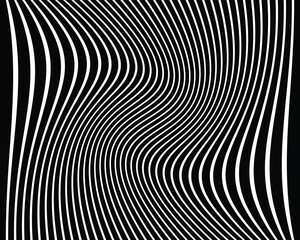 3d Abstract wavy black stripes background. Geometrical Lines pattern, optical illusion abstract vector background