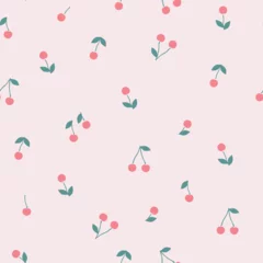 Foto op Canvas Vector seamless cherry pattern on a light pink background. Hand-drawn illustration of summer fruits. The fresh design is great for wallpaper or gift wrapping. © Maxim