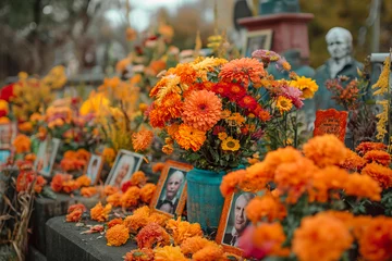 Fotobehang Floral arrangement in the cemetery © Erik González