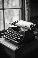 Fototapeta na wymiar Vintage Communication: Classic Typewriter with Paper on Wooden Desk