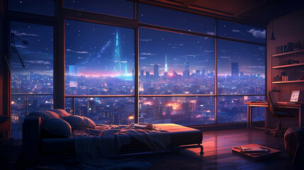 Serene Cityscape from a High-Rise at Night

