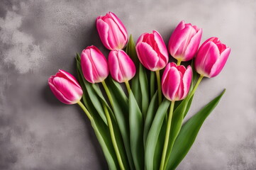 Striped Pink Tulips on Concrete Surface