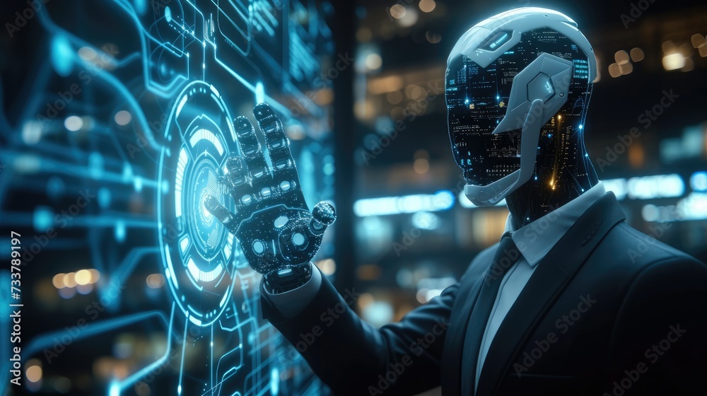 Poster Science and artificial intelligence technology, innovation and futuristic, Artificial intelligence and Automated machine learning language digital user interface. Generative AI.