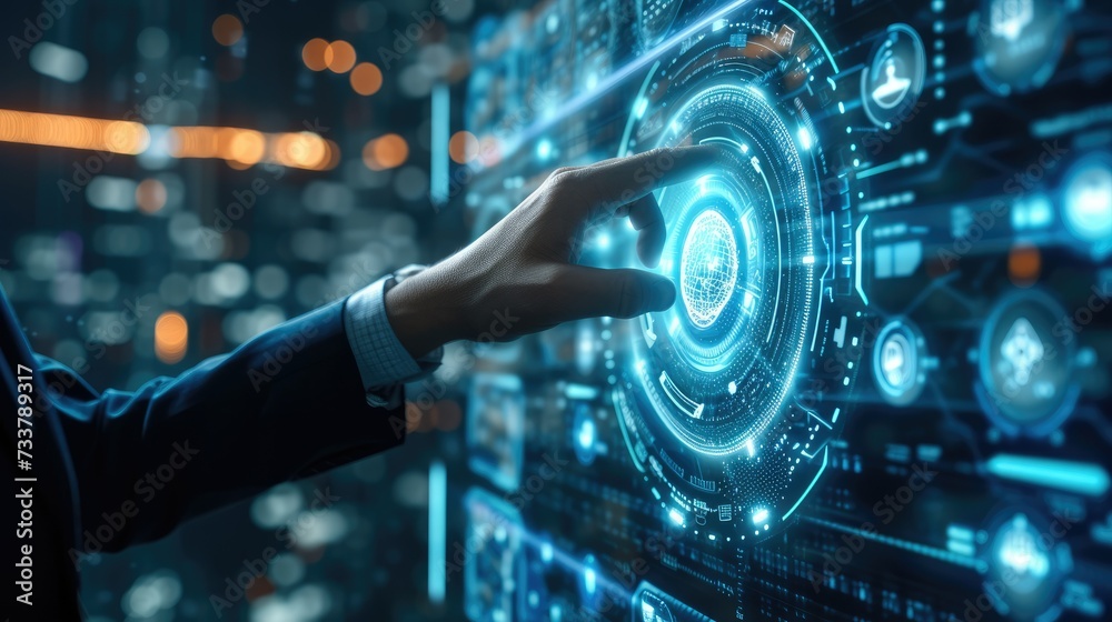 Poster Science and artificial intelligence technology, innovation and futuristic, Artificial intelligence and Automated machine learning language digital user interface. Generative AI.