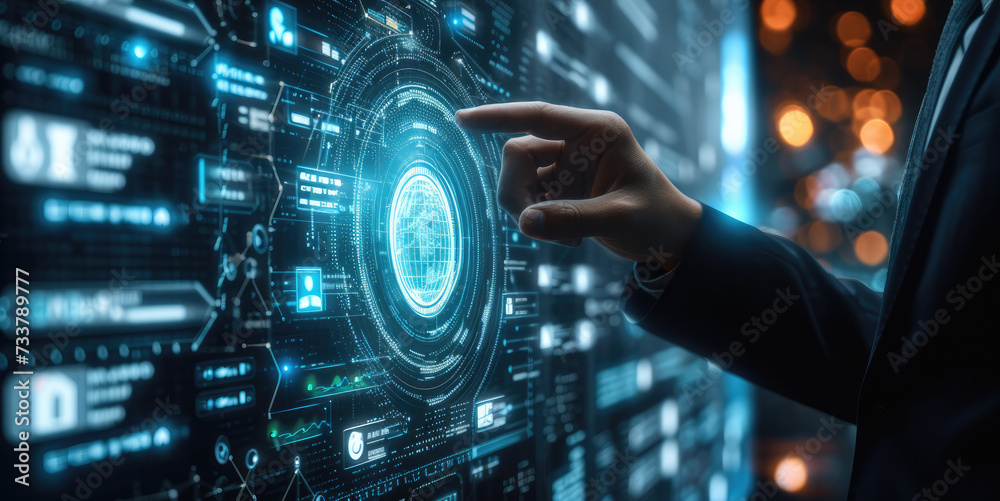 Poster Science and artificial intelligence technology, innovation and futuristic, Artificial intelligence and Automated machine learning language digital user interface. Generative AI.