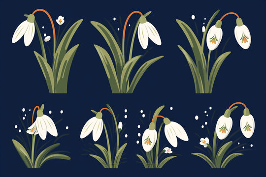 Set of snowdrops.Spring flowers.