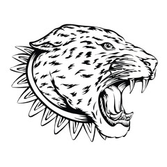 jaguar aztec illustration line art black and white