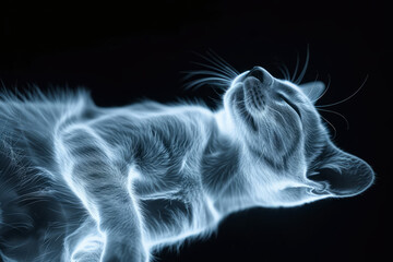 Serene Feline Elegance: Artistic X-Ray View of a Cat in Repose, Abstract Animal Portrait - obrazy, fototapety, plakaty