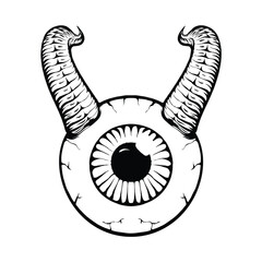 eye with horn, Vector illustration of human eye in engraved style