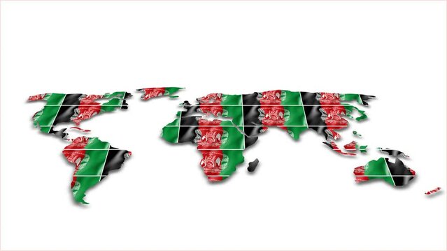 Afghanistan flag wave 3d earth map animation white background