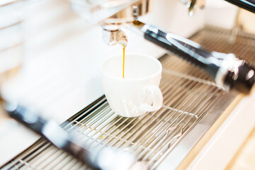 Barista preparing coffee with coffee machine