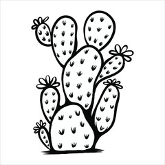 cactus sticker design illustration isolated decoration black and white