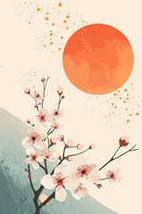 Serene Nature Illustration with nature and sun, Relaxation and Meditation Art