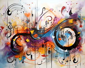 abstract music background with notes. grunge design.  illustration