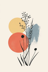 Serene Nature Illustration with nature and sun, Relaxation and Meditation Art