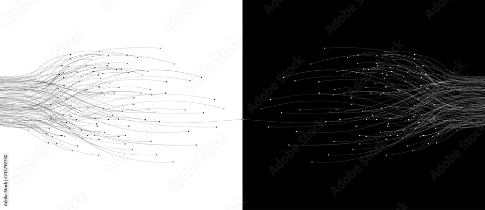 Fototapete abstract lines with dots. connecting or big data concept. black shape on a white background and the 