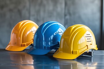 Fototapeta premium yellow hard hat and helmet