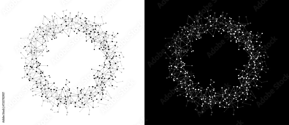 Poster Abstract background with lines and dots in circle. Art design BIG DATA concept. Black lines on a white background and white lines on the black side.