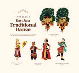 Isolated Indonesian culture East Java Dance illustration cell shaded style